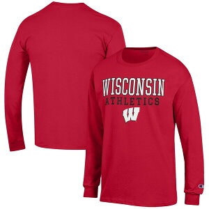 `sI Y TVc gbvX Wisconsin Badgers Champion Athletics Logo Stack Long Sleeve TShirt Red