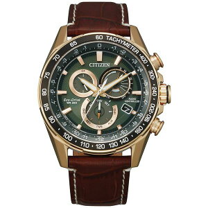 V`Y fB[X rv ANZT[ Eco-Drive Men's Chronograph PCAT Brown Leather Strap Watch 43mm Gold