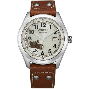 V`Y Y rv ANZT[ Mickey Aviator Brown Leather Strap Watch 40mm Brown
