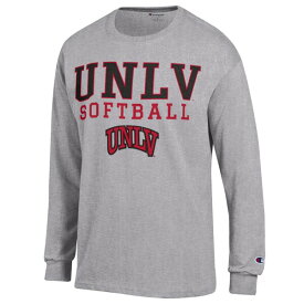 チャンピオン メンズ Tシャツ トップス UNLV Rebels Champion Stack Logo Softball Powerblend Long Sleeve TShirt Gray