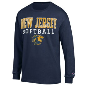 チャンピオン メンズ Tシャツ トップス College of New Jersey Lions Champion Stack Logo Softball Powerblend Long Sleeve TShirt Navy