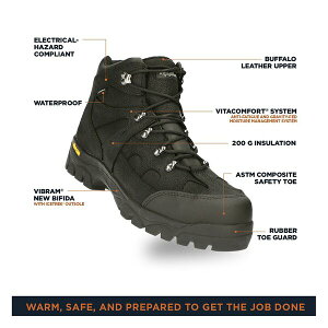 tbWEFA Y u[c V[Y Men's EnduraMax Warm Insulated Waterproof Black Leather Work Boots Black