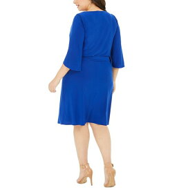 ミスク レディース ワンピース トップス Plus Size Belted Tulip-Sleeve Dress Godess Blue