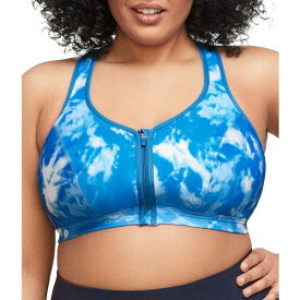 グラモリス レディース カットソー トップス Glamorise Women's Zip Up Front-Closure Sports Bra Blue Tie Dye