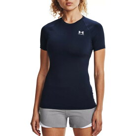アンダーアーマー レディース シャツ トップス Under Armour Women's HeatGear Compression Short-Sleeve T-Shirt Midnight Navy/White