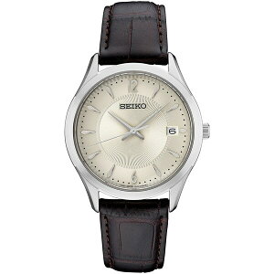 ZCR[ fB[X rv ANZT[ Men's Essential Brown Leather Strap Watch 39.4mm Blush/cream