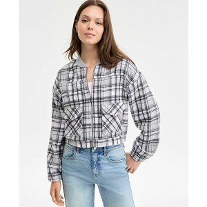 }bfK[ fB[X WPbgu] AE^[ Juniors' Plaid-Print Bomber Jacket Heather Grey Combo