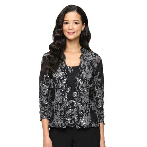 �A���b�N�X�C�u�j���O�X ���f�B�[�X �J�b�g�\�[ �g�b�v�X Petite Embroidered Twinset Black/Gray