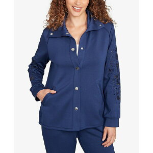 ���r�[���[�h ���f�B�[�X �W���P�b�g���u���]�� �A�E�^�[ Petite Embroidered Floral Cutout Snap Jacket Deep Blue