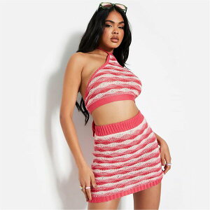 yz AC\ECbgt@[Xg fB[X JWApc {gX Stripe Crochet Knitted Skirt Co-Ord Pink