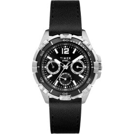 タイメックス メンズ 腕時計 アクセサリー Men's Quartz Analog Premium Dress Leather Black Watch 44mm Black