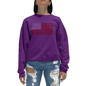 エルエーポップアート レディース カットソー トップス Women's Crewneck Word Art USA Flag Sweatshirt Top Purple