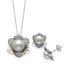 ベル ドゥ メール メンズ ネックレス・チョーカー アクセサリー 2-Pc. Set Cultured Freshwater Pearl (7 & 10mm) & Cubic Zirconia Flower Pendant Necklace & Matching Stud Earrings in Sterling Silver Silver
