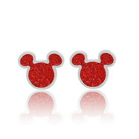 ディズニー レディース ピアス＆イヤリング アクセサリー Womens Mickey Mouse Silver Plated Mickey Mouse Stud Earrings with Red Glitter Silver tone, red
