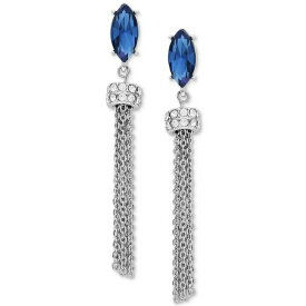 ゲス メンズ ピアス・イヤリング アクセサリー Silver-Tone Blue Stone Chain Fringe Linear Earrings Silver