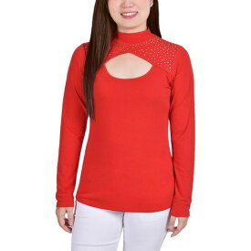 ニューヨークコレクション メンズ カットソー トップス Petite Long Sleeve Studded Mock Neck Top Tabasco Red