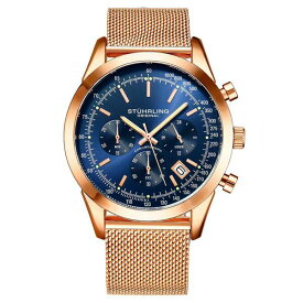 スターリング メンズ 腕時計 アクセサリー Men's Quartz Chronograph Date Rose Gold-Tone Stainless Steel Mesh Bracelet Watch 44mm Blue