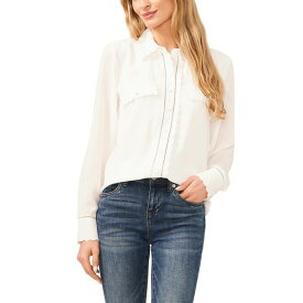 セセ レディース カットソー トップス Women's Long Sleeve Scalloped Button Down Blouse with Pockets New Ivory