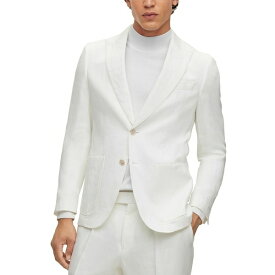 ヒューゴボス メンズ ジャケット＆ブルゾン アウター Men's Slim-Fit Jacket in Linen with Peak Lapels White
