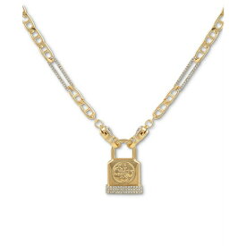 ゲス レディース ネックレス・チョーカー・ペンダントトップ アクセサリー Pav&eacute; Logo Padlock Pendant Necklace, 16" + 2" extender Gold