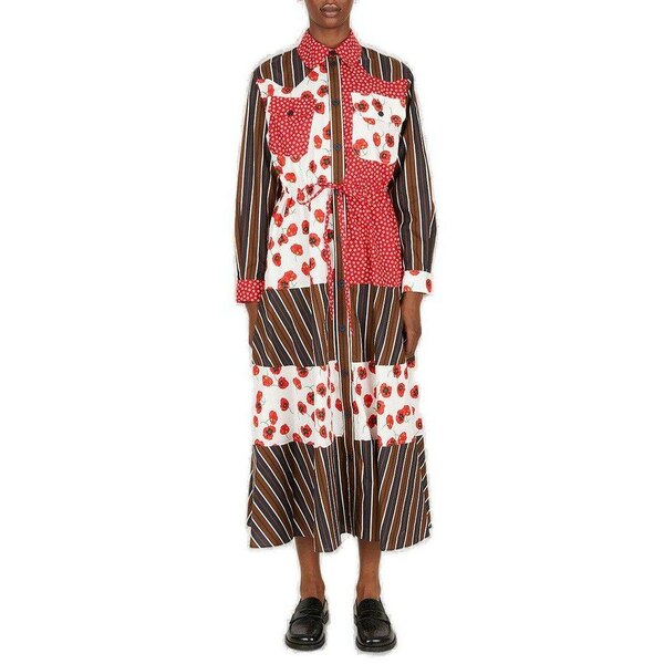 ケンゾー レディース ジャケット＆ブルゾン アウター Patchwork-detailed Flared Shirt Dress Moroccan Brown：asty