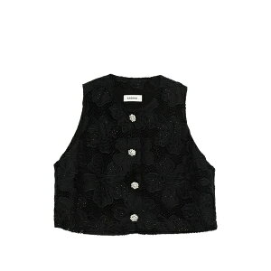 �T���h�� ���f�B�[�X �J�b�g�\�[ �g�b�v�X Guipure button-embellished top Black