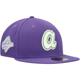 ニューエラ メンズ 帽子 アクセサリー Atlanta Braves New Era Lime Side Patch 59FIFTY Fitted Hat Purple