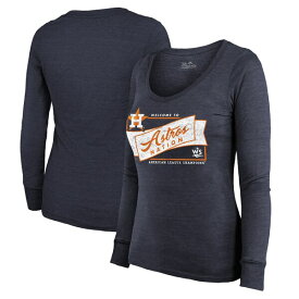 マジェスティックスレッズ レディース Tシャツ トップス Houston Astros Majestic Threads Women's 2022 American League Champions TriBlend Long Sleeve Scoop Neck TShirt Navy