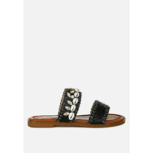hO fB[X T_ V[Y Shellfish Raffia Slip On Sandals Black