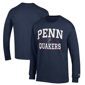 チャンピオン メンズ Tシャツ トップス Pennsylvania Quakers Champion Jersey Est. Date Long Sleeve TShirt Navy