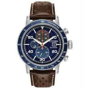V`Y Y rv ANZT[ Eco-Drive Men's Chronograph Brycen Chestnut Brown Leather Strap Watch 44mm No Color