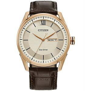 V`Y fB[X rv ANZT[ Eco-Drive Men's Brown Leather Strap Watch 42mm Brown