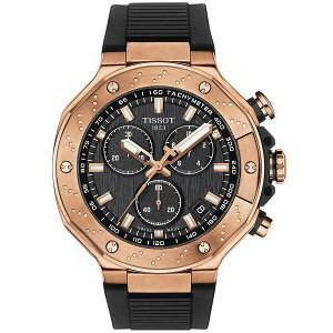 eB\bg Y rv ANZT[ Men's Swiss Chronograph T-Race Black Strap Watch 45mm Black