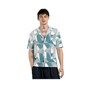 �L�����p�X �X�[�g�� �����Y �V���c �g�b�v�X Men's Steel Blue Oversized Geometric Lined Shirt Blue