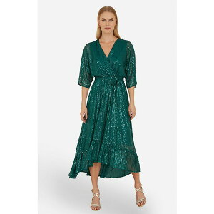 ���~�L�� ���f�B�[�X �����s�[�X �g�b�v�X Women's Sequin Kimono Midi Wrap Dress Green