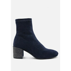 ���O �A���h �R�[ ���f�B�[�X �u�[�c �V���[�Y Womens Chena Rhinestones Embellished Block Heel Boots Navy