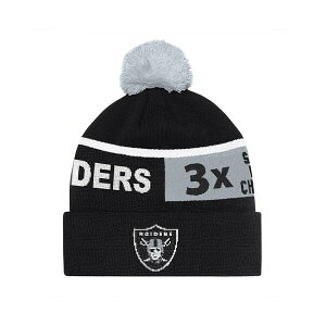�X�^�[�^�[ �����Y �X�q �A�N�Z�T���[ Men's and Women's Black Las Vegas Raiders Chyron Cuffed Knit Hat with Pom Black