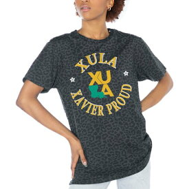 ゲームデイ レディース Tシャツ トップス Xavier University of Louisiana Gold Rush Gameday Couture Women's Victory Lap Leopard Standard Fit TShirt Charcoal