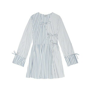 �K�j�[ ���f�B�[�X �����s�[�X �g�b�v�X Stripe-print cotton mini wrap dress Grey