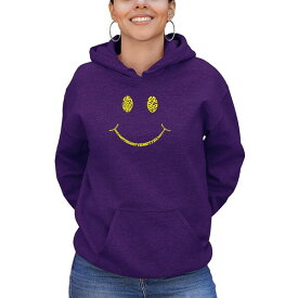エルエーポップアート レディース パーカー・スウェットシャツ アウター Women's Be Happy Smiley Face Word Art Hooded Sweatshirt Purple