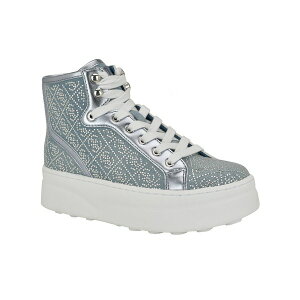 QX fB[X Xj[J[ V[Y Women's Queenly Rhinestone Embellished High Top Sneakers Blue Denim Rhinestone