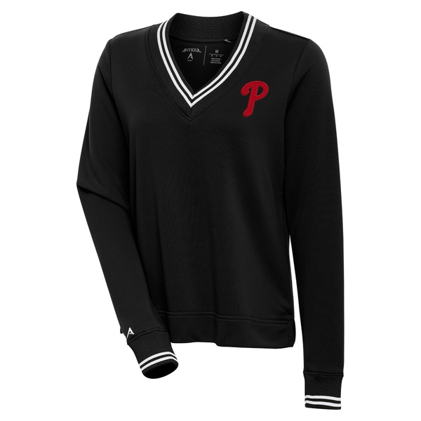 73％以上節約アンティグア レディース シャツ トップス Philadelphia Phillies Antigua Women's Parker VNeck Pullover Sweatshirt Black
