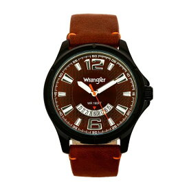 ラングラー メンズ 腕時計 アクセサリー Men's Watch, 48MM IP Black Case, Brown Zoned Dial with White Markers and Crescent Cutout Date Function, Brown Strap with Red Accent Stitch Analog, Red Second Hand Brown