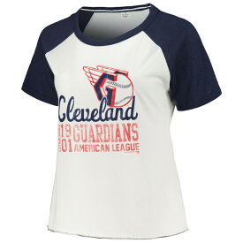 ソフト?アズ ア?グレープ レディース Tシャツ トップス Cleveland Guardians Soft as a Grape Women's Plus Size Baseball Raglan TShirt White
