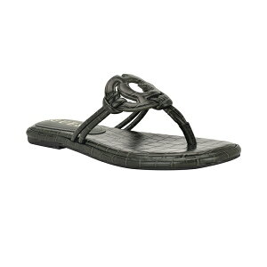 QX fB[X Xj[J[ V[Y Women's Saime Embellished G Cutout Flat Thong Sandals Dark Green