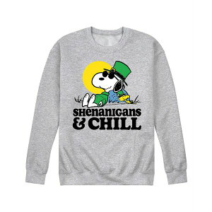 GAEF[uX Y Vc gbvX Men's Peanuts St Patrick's Day Shenanigans Chill Long Sleeve Fleece Gray