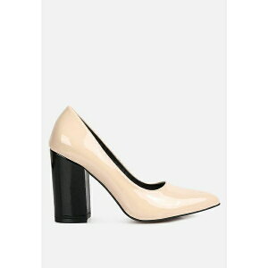 hO fB[X q[ V[Y Kamira Patent Faux Leather Block Heel Pumps Light beige