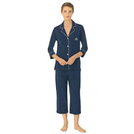 ラルフローレン レディース 帽子 アクセサリー Womens 3/4 Sleeve Cotton Notch Collar Capri Pant Pajama Set Navy Dot