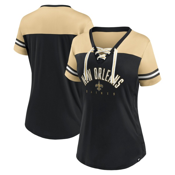 ファナティクス レディース Tシャツ トップス New Orleans Saints Fanatics Branded Women's Blitz  Glam LaceUp VNeck Jersey TShirt Black Vegas Gold