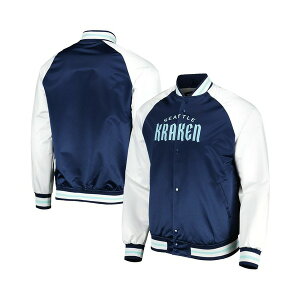 ~b`F&lX Y WPbgu] AE^[ Men's Deep Sea Blue, White Seattle Kraken Primetime Raglan Satin Full-Snap Jacket Deep Sea Blue, White
